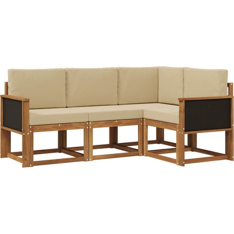 Set di divani da esterno 4 pz Salotto da Giardino Naturale e Beige Poliestere (1/5)