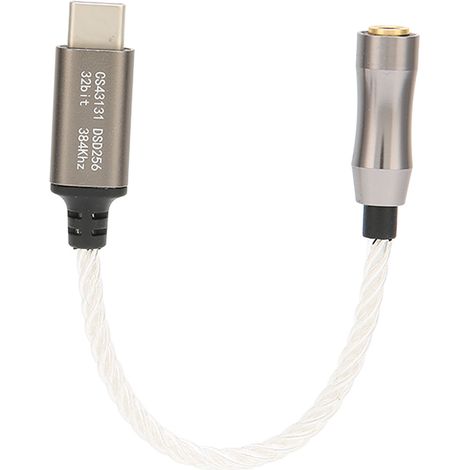 USB-C auf 3,5-mm-Klinkenstecker-Kopfhörerverstärker, 15 cm (5,9 Zoll), 120 dB, kompatibel mit Android und PC (silber). (1/5)