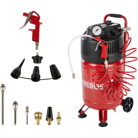 AREBOS 30L Druckluftkompressor Kompressor stehend 1500 W inkl. 13-tlg. Druckluft-Werkzeug-Set Wartungsarm Abschaltautomatik Extra langer Luftschlauch ölfrei Luftkompressor 10 bar (1/5)