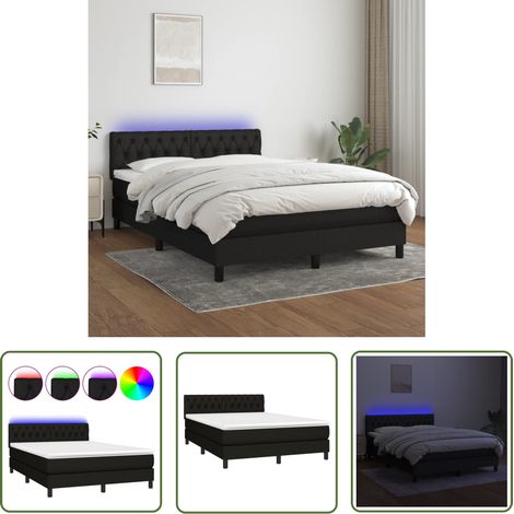 The Living Store Boxspringbett mit Matratze & LED Schwarz 140x200 cm Stoff - Boxspringbett - Doppelbett - Schlafsystem - Lattenrost - Bettrahmen (1/5)