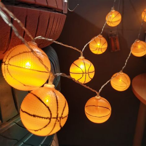 Guirlande Lumineuse En Forme De Ballon De Basket - 4 92 Pies - 10 Led Orange - Alimentation Sur Piles - Décoration Thème Sport (1/5)