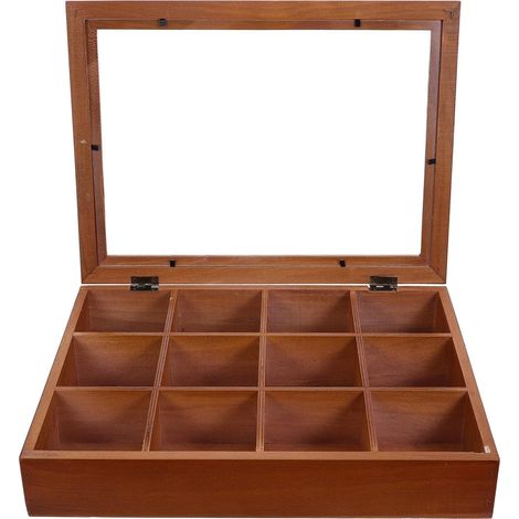 Boîte de Rangement en Bois Solide et Chic avec 12 Compartiments Vintage pour Mini-Figurines pour Bureaux et Présentoirs de Collection (1/5)