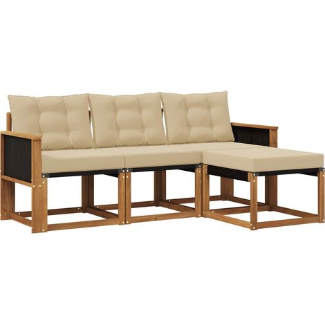 Outdoor Sofa Set with Cushion 4 pcs Natural and Beige vidaXL