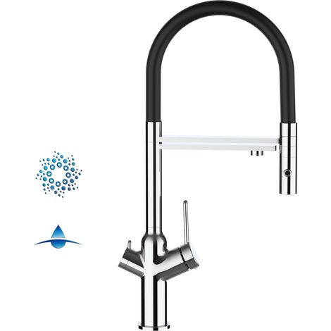 Robinet de Cuisine Mitigeur 4 Voies chrome pour système de carbonatation et filtration/purification d'eau bec noir orientable et douchette 2 jets detachable BOD VIZIO (1/5)