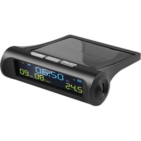 Orologio digitale solare per auto Crezuo con display LCD per temperatura, data e ora - Decorazione per interni/esterni-Crezuo