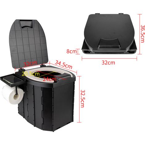 Toilette Portable avec Couvercles, Supporter 200KG, WC de Camping avec Porte Rouleau de Papier, 1 sac de rangement et 10 sacs poubelle