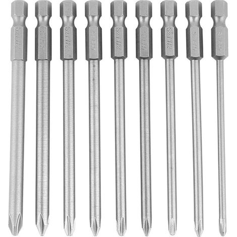 Kit 9 Embouts Tournevis Professionnels S2 - PH1/PH2 100mm Magnétiques - Pour Perceuse/Visseuse (1/4)