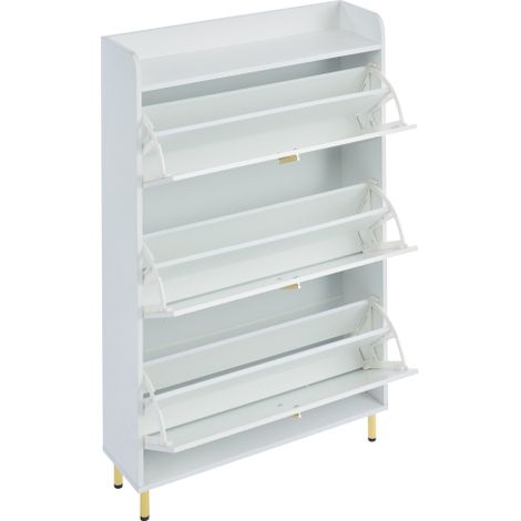 Meuble à chaussures 3 portes — Unité de rangement ultra-fine / Meuble basculant à 6 compartiments — Doté de séparateurs réglables et d'un dispositif anti-basculement idéal pour les entrées et les ves (1/5)