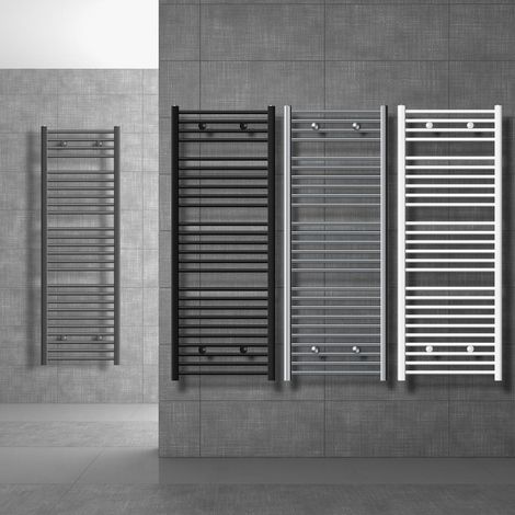 LuxeBath Radiateur électrique pour salle de bain Sahara 400x1200 mm noir mat courbé raccord latéral avec résistance 1200W thermostat, radiateur sèche-serviettes avec cartouche chauffante radiateur sèc (1/5)