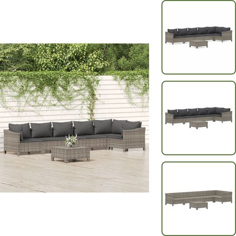 Salon de jardin 7 pcs avec coussins Gris Résine tressée - Salon De Jardin - Mobilier De Jardin - Set De Salon Extérieur - Meubles De Jardin - Décoration Extérieure