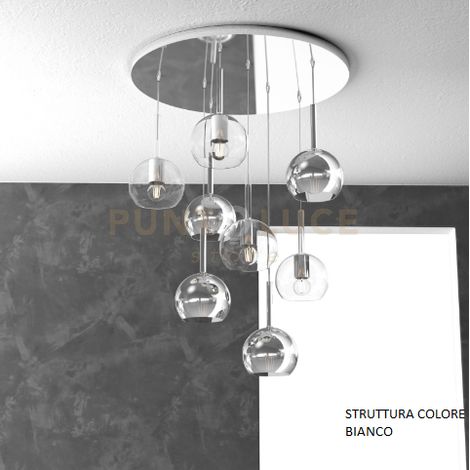SOSP. BIANCO TONDA 8 LUCI VETRI TUTTI PICCOLO (4X TR+ 4X AM) 1155BI-S8 TP-TA