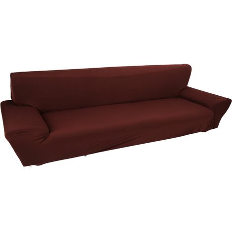 Housse de canapé extensible 4 places couleur café housse intégrale tissu élastique ajusté protection complète anti-poussière design moderne élégant pour salon (1/5)