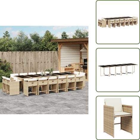 The Living Store Ensemble à manger de jardin et coussins 17 pcs beige - Salon De Jardin - Meuble De Jardin - Set De Salon De Jardin - Mobilier De Jardin - Table De Jardin (1/5)