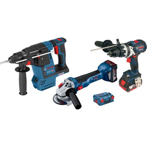 Pack 3 outils 18V (GSR110 + GBH26 + GWS10) + 2 batteries 5Ah + chargeur + coffret L-BOXX - BOSCH