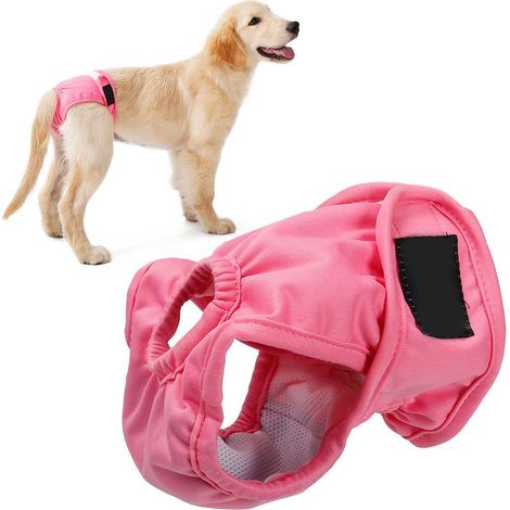 Culotte hygiénique douce et ajustable pour chienne, lavable et réutilisable, rose, taille L. (1/5)
