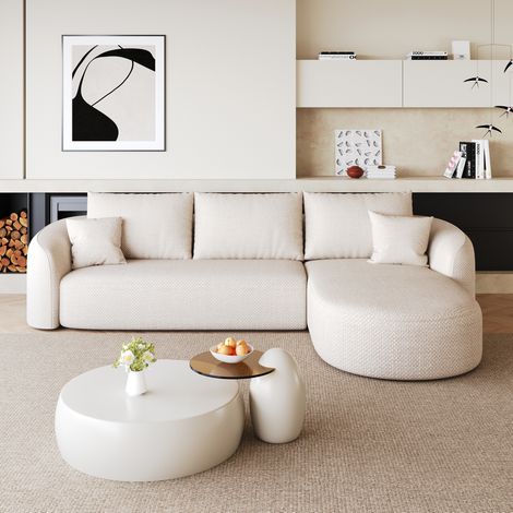 Ecksofa 266 cm Weiß Stoff ohne Montage modular mit L-Form (1/5)