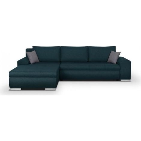 Canapé d'angle convertible réversible + coffre de rangement - Tissu Bleu - L 289 x P 94/188 x H 88 cm - INDIAN (1/5)