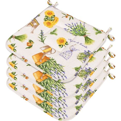 Set 4 Cuscini Sedia Cotone Con Lacci Lavabili Universali Coprisedia Country Shabby Chic Lavanda
