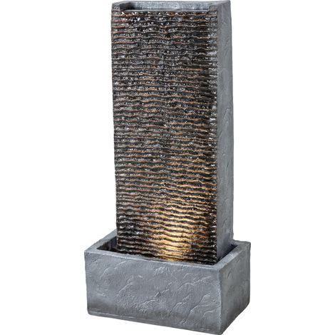 Zweistufiger Brunnen mit LED-Beleuchtung, Pumpe, Granitoptik, 37,5 x 22 x 80 cm