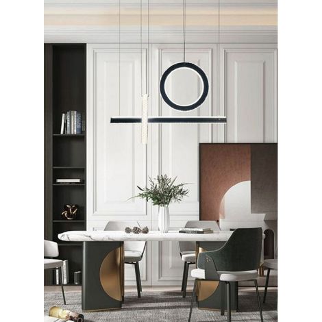 Trade Shop - 80W LED Pendelleuchte Kronleuchter 6500K 4000K Kristalleffekt Modern LP-23 - Schwarz