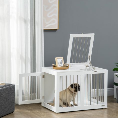 Gabbia per cani di taglia media 80 x 50 x 56,5 cm in MDF e acciaio, bianca, OKWISH (1/5)