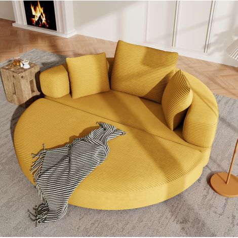 Divano letto pieghevole 173x176 cm giallo in velluto a coste con 3 cuscini e schienale avvolgente (1/5)
