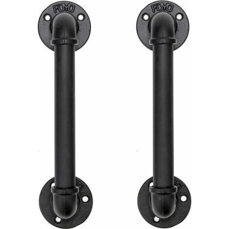 Set mit 2 Türgriffen aus Industrierohr, Haltegriffen, Scheunentorgriffen, antikem rustikalem Gusseisen für Handläufe, Schwarz, 30 cm lang (S(25D,27L), Schwarz) (1/5)