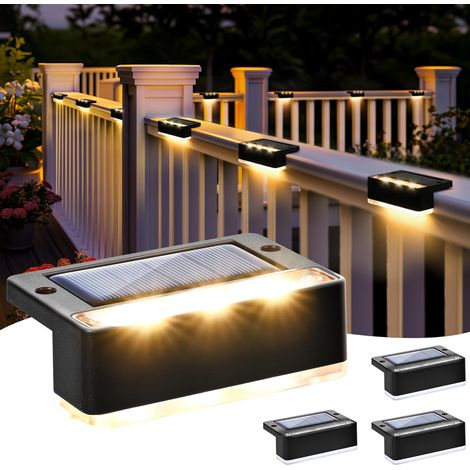 Lot de 4 Lampes solaires d'extérieur Blanc chaud Escalier Etanche Lampes Solaires Eclairage LED pour Escalier Extérieur, Marches Clôture, Jardin, Cour (1/5)
