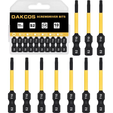 T10 Bit long, embout Torx T10, embouts vissage à choc pour tournevis (1/4)