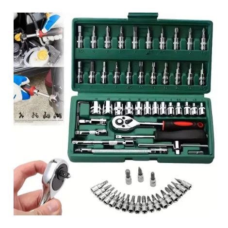 (46 pièces - C, 9) Coffret de 46 douilles à cliquet 1/4 pouce pour la réparation automobile, avec douilles hexagonales métriques. (1/5)