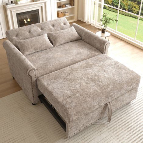 Canapé-lit multifonction moderne « 3 en 1 » avec dossier réglable sur 3 positions et lit gigogne coulissant  revêtement en tissu chenille de qualité supérieure, inclut deux coussins confortables. (1/5)