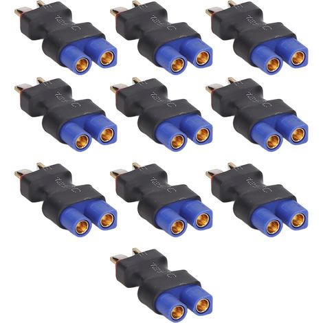 10 RC-Lithium-Akku-Anschlussadapter, universell EC3-Buchse auf T-Stecker, geeignet für RC-Autos, Flugzeuge und Boote. (1/4)