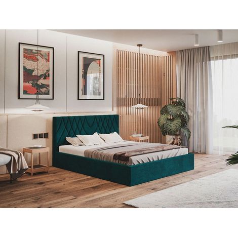 Lit rembourré avec rangement 120x200 velours turquoise Andri (1/5)