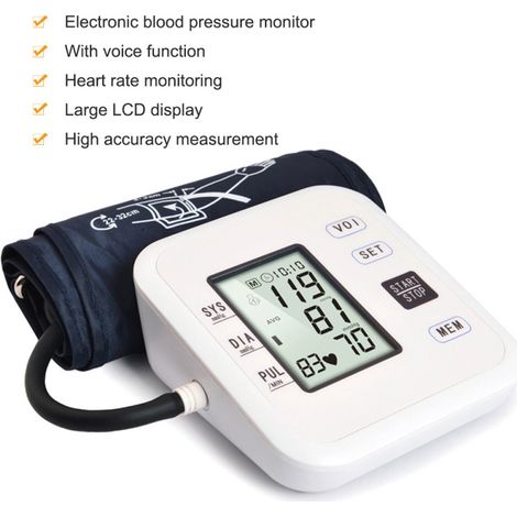 Automatisches elektronisches Oberarm-Blutdruckmessgerät mit großem LCD-Bildschirm, intelligentes Blutdruckmessgerät