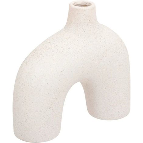 Atmosphera – Vase en céramique sablée 18cm blanc – Forme organique – Résistant à l'eau – Décoratif avec double pieds