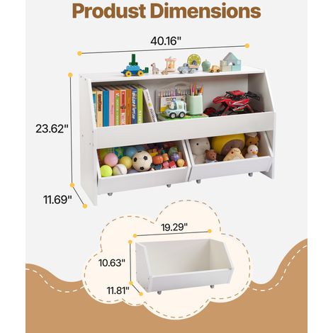 Organisateur de jouets en bois, bibliothèque pour enfants avec rangement, meuble de rangement pour jouets avec 2 tiroirs mobiles, p… (1/5)