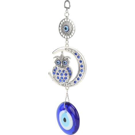 Pendentif Mauvais œil coloré en Alliage, Décoration Murale à Suspendre, 25,5x9x6cm, avec Motif Hibou de Nuit, Lune, pour Porte Intérieure et Extérieure, Bureau, Maison, Amulette, Ornement