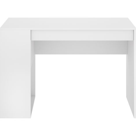 Meuble de bureau, table de bureau en bois mélaminé avec 1 étagère et 1 tiroir coloris blanc - Longueur 115 x Profondeur 50 x Hauteur 74 cm (1/4)