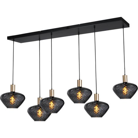 Lampe suspendue 6 lumières - dorée - Porto avec des verres à fumée Blossom - 2711-05-02-130-25-68