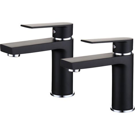 2x Rubinetti da bagno neri, miscelatore per lavabo in ottone dal design moderno (1/5)