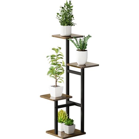 Estantería para plantas de 4 niveles, para interiores, de nogal. (1/2)