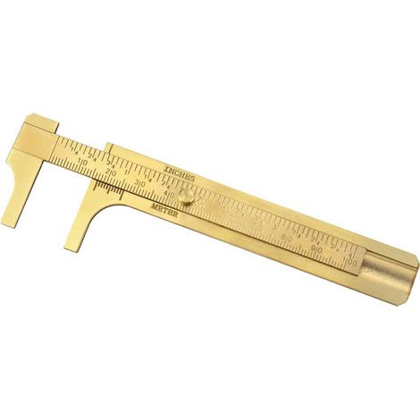 Pied à coulisse pratique en laiton, 4 pouces/10 centimètres, double échelle millimètre/pouce, règle de mesure coulissante à double échelle en laiton.