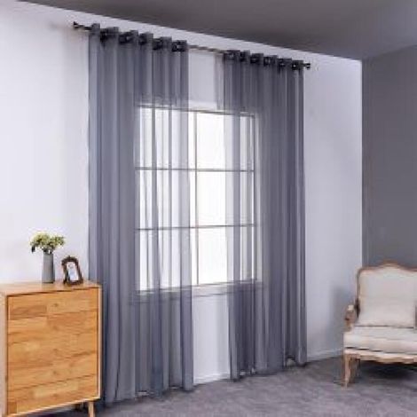 Dos cortinas semitransparentes perforadas, ligeras y transpirables, ideales para decorar dormitorios, salones, etc., de 140 x 230 cm, color gris oscuro. (1/5)