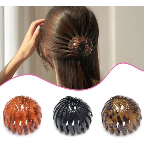 Épingles à cheveux nid d'oiseau rétro, boucles géométriques, élastique queue de cheval pour femmes et filles, lot de 3 pièces, orange, vert, café, noir (1/5)