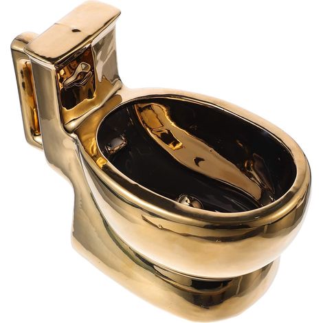 Mug en céramique fantaisie en forme de toilettes - Tasse à café originale de 400 ml avec surprise à l'intérieur, cadeau amusant pour les fêtes, design doré (1/5)