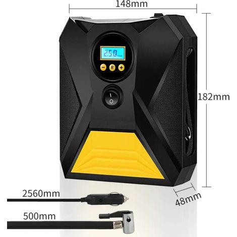 Vtizikl Gonfleur Pneus Voiture Portable avec Écran Numérique, 12V Compresseur à Air, Fonction Mémoire, Arrêt Automatique, Lumière LED, (Jaune) (1/4)