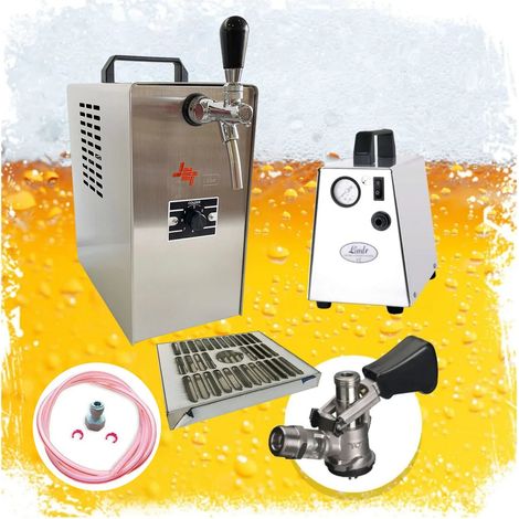 Komplett Set - Zapfanlage JET 30 Bierkoffer, Bierzapfanlage, Durchlaufkühler 1-leitig Trockenkühler, bis zu 35 Liter/h, Zapfkopf:Korb (1/4)