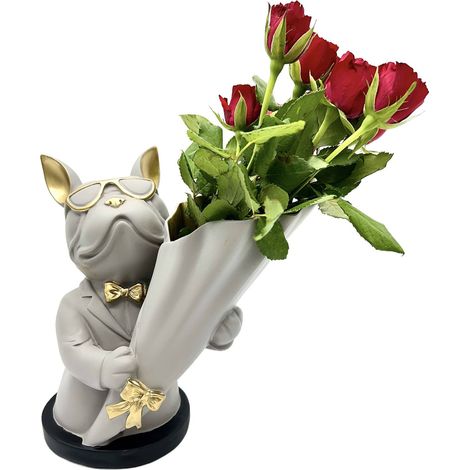 Vase in Form einer grauen Bulldogge