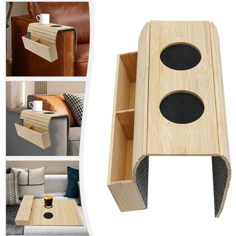 Canapé en bambou Accoudoir Plateau Support de boisson Snack Table de service Fauteuil Plateau