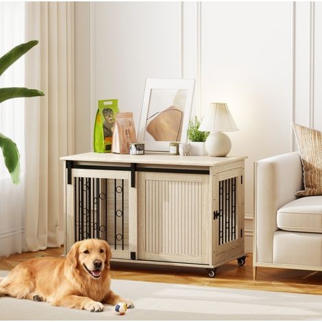 Hundekäfig auf Rollen mit Schiebetür, 100 x 56 x 65 cm, Holz und Stahl, OKWISH (1/5)